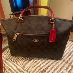 COACH Signature Coated Canvas Prairie Satchel/Crossbody Bag - NWOT - Brown/Red